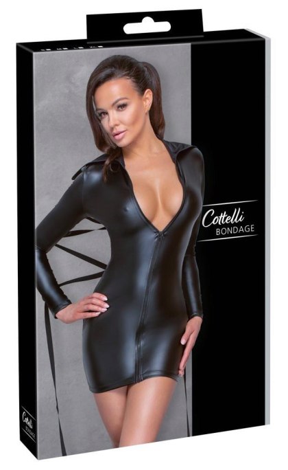 Cottelli Bondage - czarna sukienka z zamkiem i pierścieniami, S