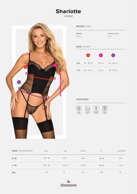 Bielizna-Sharlotte gorset i stringi czarny S/M Obsessive Bielizna-Sharlotte gorset i stringi czarny S/M Obsessive