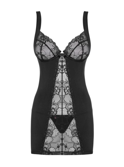Bielizna-Heartina koszulka i stringi czarna S/M Obsessive Bielizna-Heartina koszulka i stringi czarna S/M Obsessive