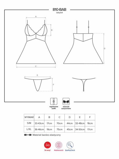 Bielizna-810-BAB-1 babydoll i stringi czarna S/M Obsessive Bielizna-810-BAB-1 babydoll i stringi czarna S/M Obsessive