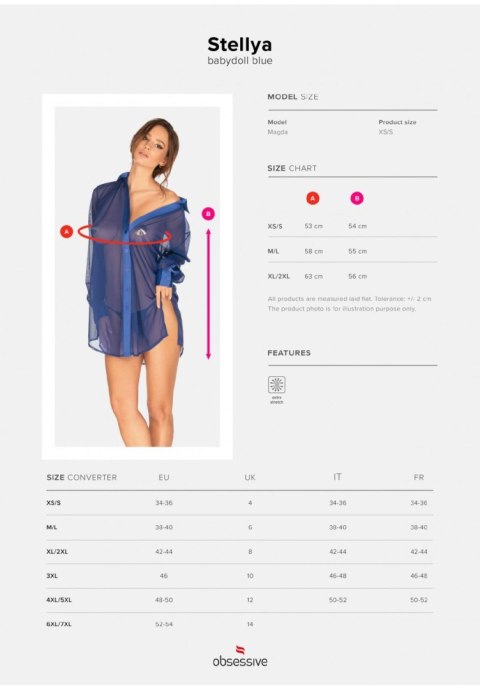 Bielizna-Stellya babydoll niebieska XL/XXL Obsessive Bielizna-Stellya babydoll niebieska XL/XXL Obsessive