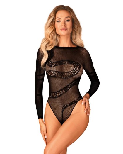 Obsessive B137 - body z wężowym wzorem i otwartym krokiem, XL/2XL