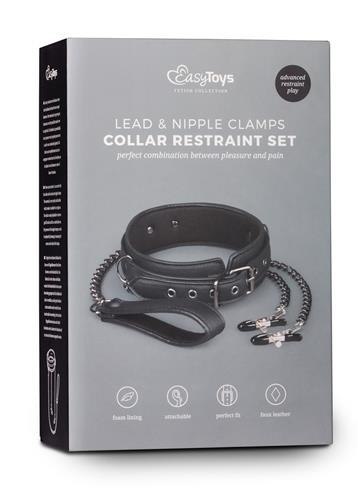 Wiązania-Leather Collar With Nipple Chains EasyToys Wiązania-Leather Collar With Nipple Chains EasyToys