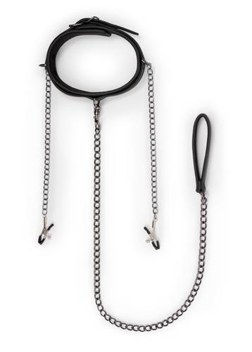 Wiązania-Leather Collar With Nipple Chains EasyToys Wiązania-Leather Collar With Nipple Chains EasyToys