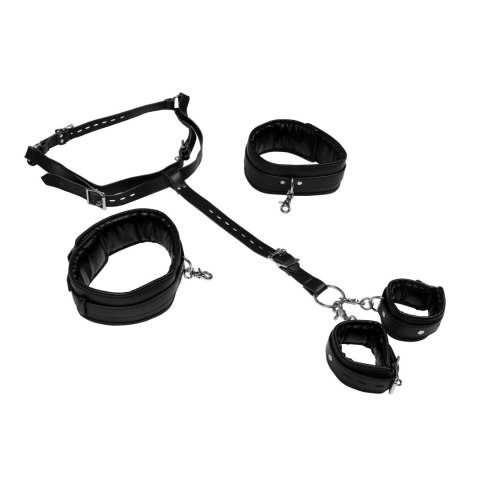Body Harness with Thigh and Hand Cuffs - Black Ouch! Body Harness with Thigh and Hand Cuffs - Black Ouch!