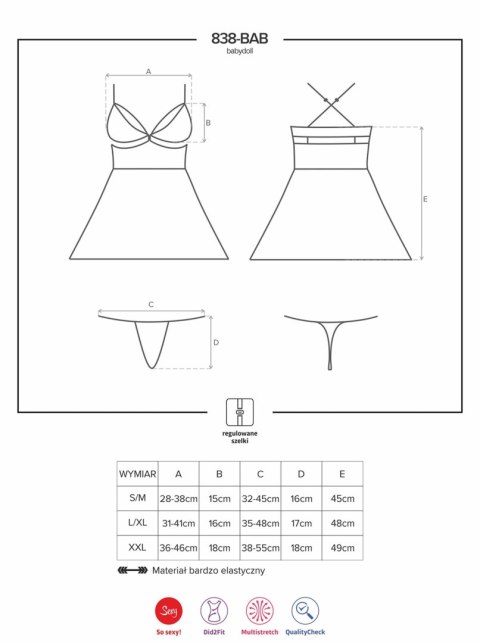 Bielizna-838-BAB-3 babydoll i stringi XXL Obsessive Bielizna-838-BAB-3 babydoll i stringi XXL Obsessive