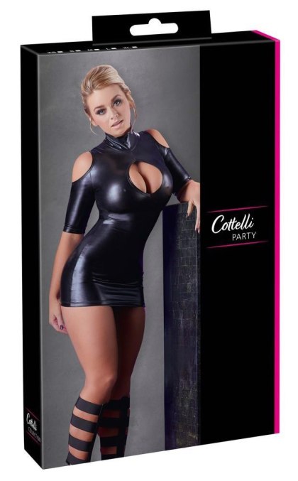 Cottelli Party - mini sukienka wet look z odkrytymi ramionami, XL