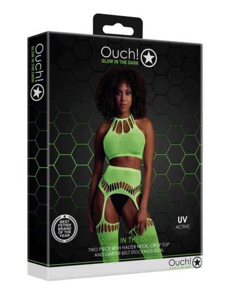 Two Piece with Crop Top and Stockings - Green - XS/XL Ouch! Two Piece with Crop Top and Stockings - Green - XS/XL Ouch!