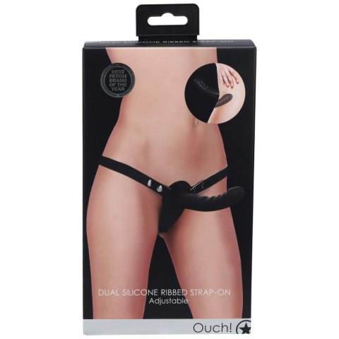 Ouch! - Dual Silicone Ribbed Strap-On - Adjustable - Black Ouch! Ouch! - Dual Silicone Ribbed Strap-On - Adjustable - Black Ouch!