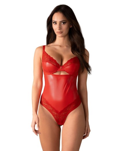 Obsessive Aliosa - czerwone body z koronką i fiszbinami, L/XL