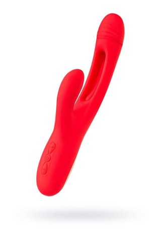 JOS Vibrator with clitoral stimulator Patti with moving tongue, silicone, red, 24 cm JOS
