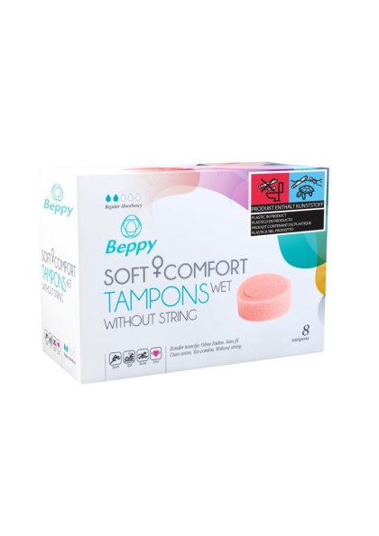 Beppy Soft + Comfort Wet - nawilżone tampony bez sznurka, 8 szt.