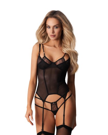 Obsessive Arrowel - czarny transparentny gorset z koronką, L/XL