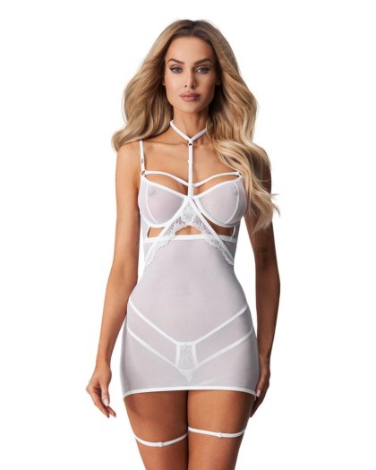 Obsessive Arrowel - biała transparentna koszulka z chokerem, 2XL/3XL