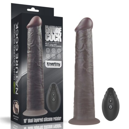 Lovetoy - dwuwarstwowe dildo z wibracjami i rotacją na pilota, 10 cali