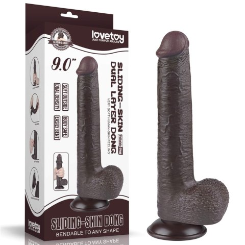 9'' Sliding Skin Dual Layer Dong Black LoveToy - Boys of Toys Sp. z o.o. (dystrybutor)