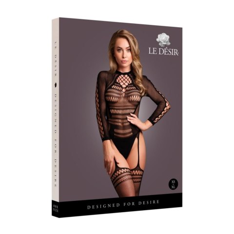 Bodystocking with Long Sleeves and Short Turtleneck - OS - Black SHOTS