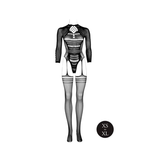Bodystocking with Long Sleeves and Short Turtleneck - OS - Black SHOTS