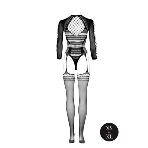 Bodystocking with Long Sleeves and Short Turtleneck - OS - Black SHOTS