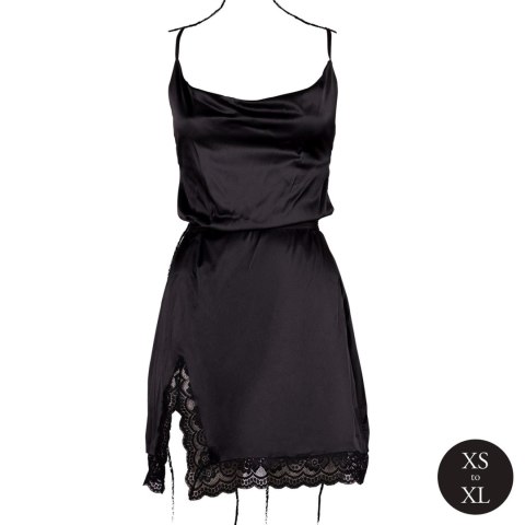 Open Back Silk Dress with Criss Cross Details and Slit - One Size - Black SHOTS