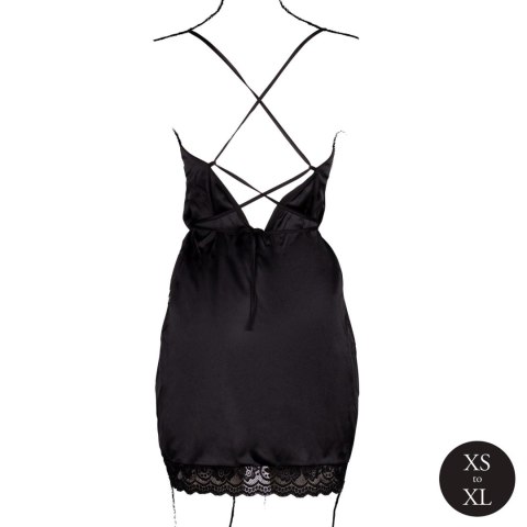 Open Back Silk Dress with Criss Cross Details and Slit - One Size - Black SHOTS