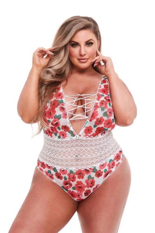 WHITE FLORAL & LACE TEDDY, XL TONGA