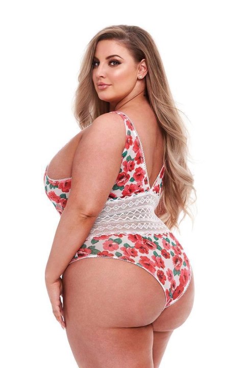 WHITE FLORAL & LACE TEDDY, XL TONGA