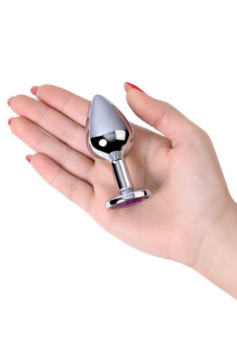 Silver anal plug TOYFA Metal,with a amethyst colored gem TOYFA