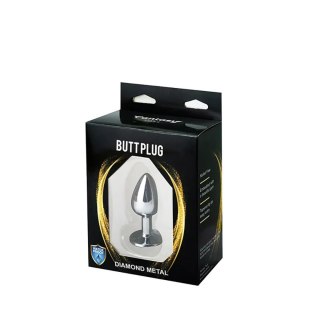 Silver Small Butt Plug with Black Diamond