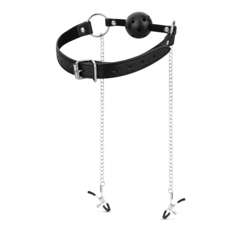 Bedroom Fantasies - Ball Gag with Nipple Clamps Black