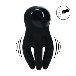 Digital Vibrating Silicone Penis Head Stimulator with Tentacles - Black