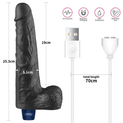 10" REAL SOFTEE Rechargeable TPE Vibrating Dildo(Black)