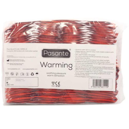 Pasante Warming - rozgrzewające prezerwatywy z prążkami, 144 szt.