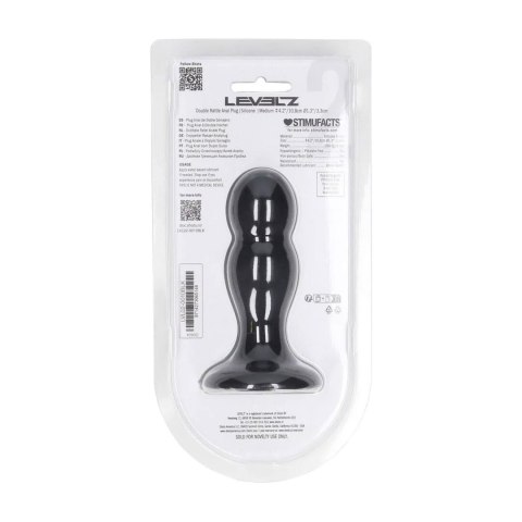 Double Rattle Liquid Silicone Anal Plug - M - Black