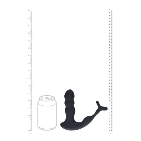 Dual Vibrating Remote Rotating Head Silicone Prostate Stimulator with Cock and Ball Ring - Black
