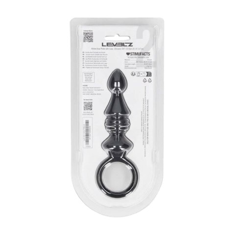 Ribbed Silicone Anal Probe with Loop - Black