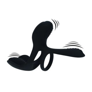 Triple Motor Vibrating Silicone Cockring - Black
