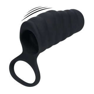 Vibrating Ribbed Silicone Cock Sleeve and Ball Ring - Black