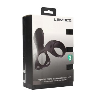 Vibrating Silicone Cock and Ball Ring with Shaft Loop - Black
