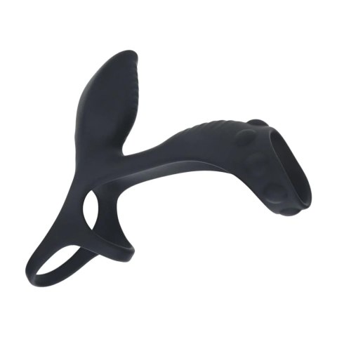Vibrating Silicone Cock and Ball Ring with Shaft Loop - Black