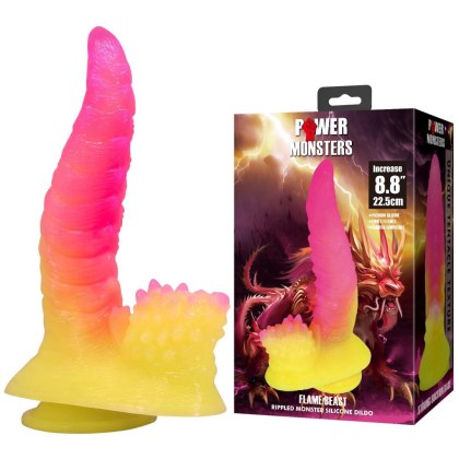 Power Monsters Flamebeast - żłobione dildo silikonowe, 22,5 cm