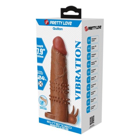 Pretty Love Quillon - 20 cm Vibrating Penis Sleeve Brown