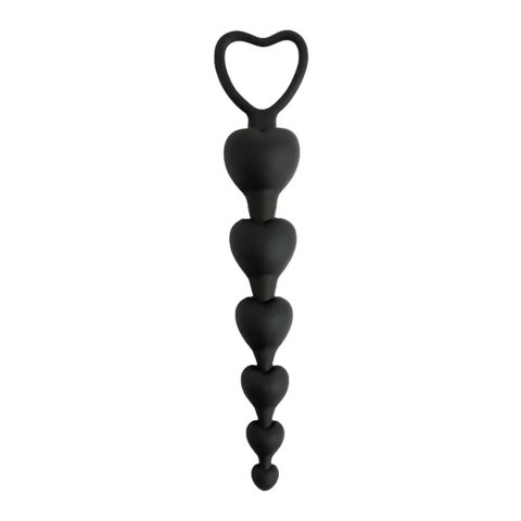 Silikonowe kulki analne w kształcie serduszek, czarne, 18 cm