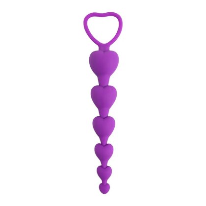 Silikonowe kulki analne w kształcie serduszek, fioletowe, 18 cm