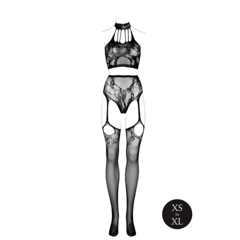 Two Piece with Halter Turtleneck and Pantie with Attached Stockings - OS - Black
