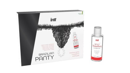 Brazilian Panty - koronkowe figi z perłą i żel truskawkowy, czarne