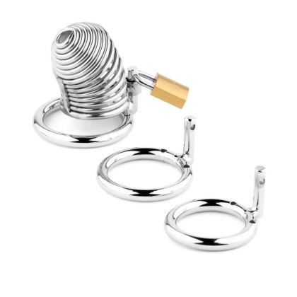 Metalowa klatka na penisa - krótka, spiralna, 3 pierścienie, 7,7 cm