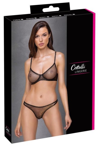 Cottelli Lingerie - siateczkowy komplet ze złotym brokatem, 80C/L