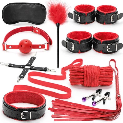Fetish Fever - 10-częściowy zestaw BDSM, czerwono-czarny