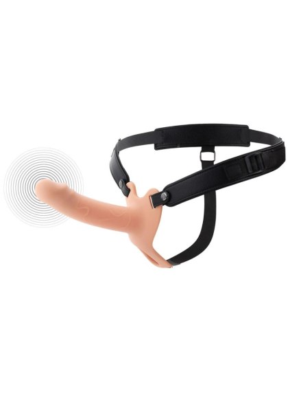 Inferno - pusty strap-on z wibracjami i pilotem, cielisty